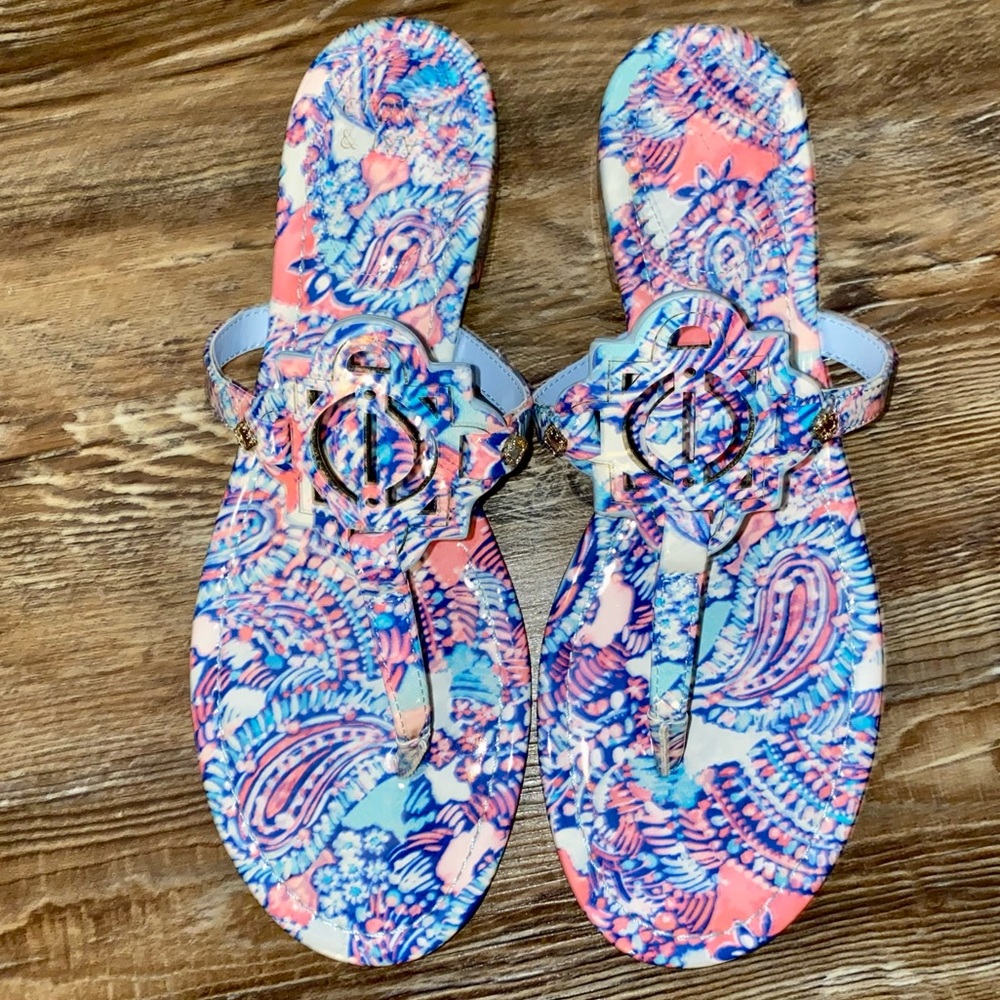 CROWN & IVY WYLIE PAISLEY PINK BLUE FLIP FLOP SANDALS SZ 10 WORN ONCE ! - Picture 2 of 7